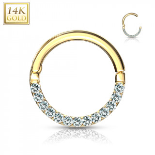 Piercing anneau à arc pavé de zirconiums en or 14 carats