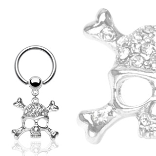 Piercing anneau captif avec pendentif tte de mort pirate