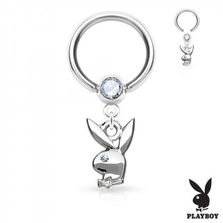 Piercing anneau CBR  pendentif lapin Playboy avec strass clairs