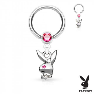 Piercing anneau CBR  pendentif lapin Playboy avec strass roses