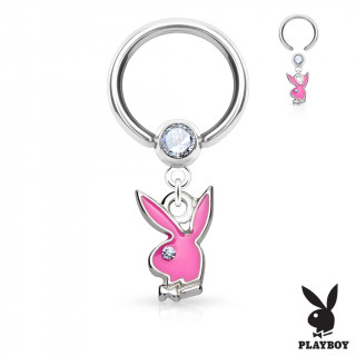 Piercing anneau CBR  pendentif lapin Playboy emaill rose