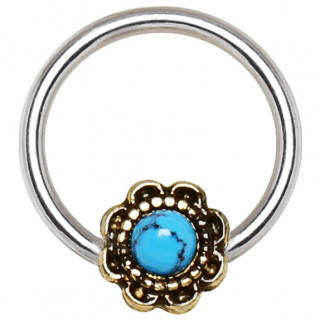 Piercing anneau CBR fleur antique à turquoise (septum / oreille...)