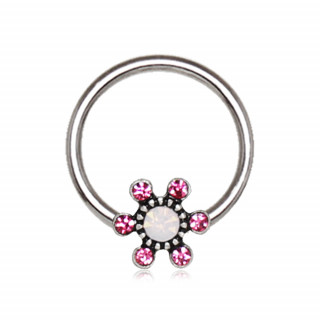 Piercing anneau CBR  fleur sertie rose (septum, cartilage...)