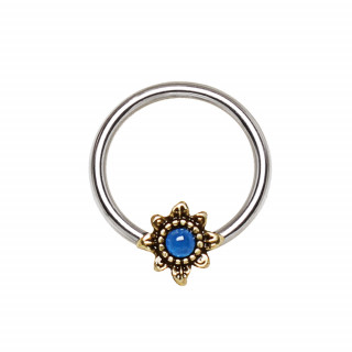 Piercing anneau CBR fleur vintage à opale bleue (septum / oreille...)