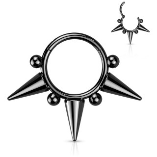 Piercing anneau charnière en acier Noir haute précision à boules et pointes