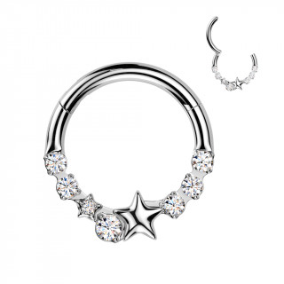 Piercing anneau charni�re � �toile et arc de zirconiums (acier haute pr�cision)