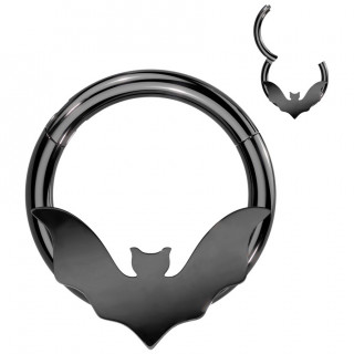 Piercing anneau clicker noir en acier à chauve-souris ciselée (septum, daith, lobe...)