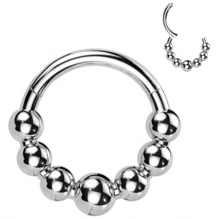 Piercing anneau clicker Titane argent  arc de 7 perles asymtriques