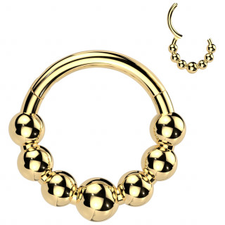 Piercing anneau clicker Titane doré à arc de 7 perles asymétriques