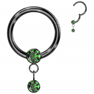 Piercing anneau clicker Titane noir à zirconiums Vitrail Medium (hélix, lobe...)