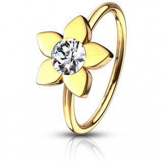 Piercing anneau dor fleur sertie  cinq ptales (nez, oreille...)