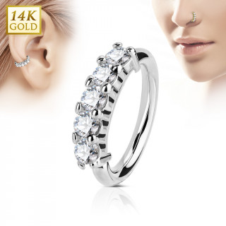 Piercing anneau en or blanc 14k  couronne de zirconiums