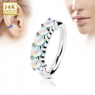 Piercing anneau en or blanc 14k à couronne d'Opales blanches