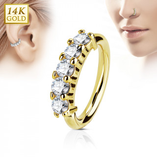 Piercing anneau en or jaune 14k à couronne de zirconiums