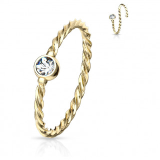 Piercing anneau fin acier torsad� � cristal - Dor�