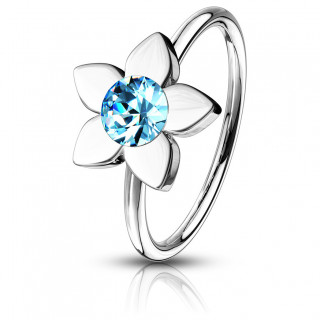 Piercing anneau fleur strass bleu à cinq pétales (nez, oreille...)