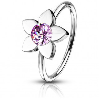 Piercing anneau fleur strass rose à cinq pétales (nez, oreille...)