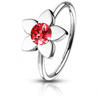 Piercing anneau fleur strass rouge  cinq ptales (nez, oreille...)