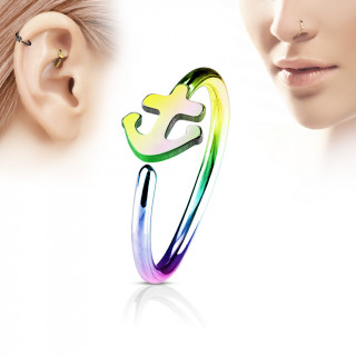 Piercing anneau nez / cartilage arc en ciel  ancre de marine