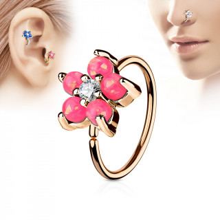 Piercing anneau nez / cartilage cuivr  fleur d'opales roses et strass