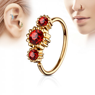 Piercing anneau nez / cartilage cuivr  trio de soleils  strass - Rouge