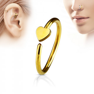 Piercing anneau nez / cartilage doré à coeur