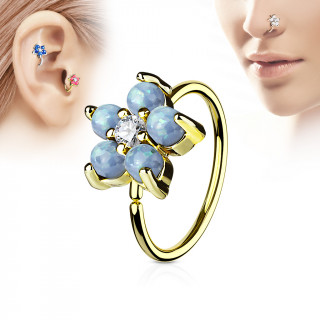 Piercing anneau nez / cartilage dor  fleur d'opales aqua et strass