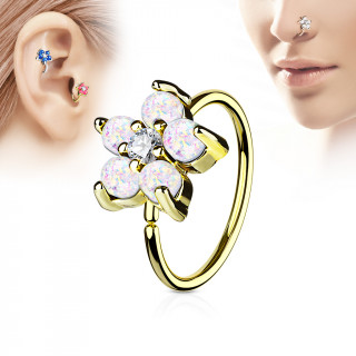 Piercing anneau nez / cartilage dor  fleur d'opales blanches et strass