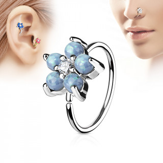 Piercing anneau nez / cartilage à fleur d'opales aqua et strass
