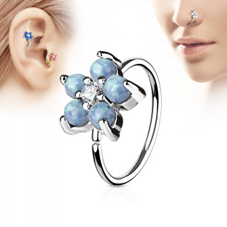 Piercing anneau nez / cartilage  fleur d'opales aqua et strass