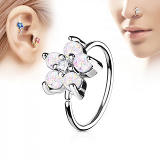 Piercing anneau nez / cartilage  fleur d'opales blanches et strass