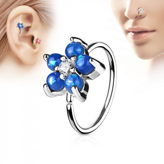 Piercing anneau nez / cartilage  fleur d'opales bleues et strass