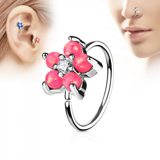 Piercing anneau nez / cartilage  fleur d'opales roses et strass