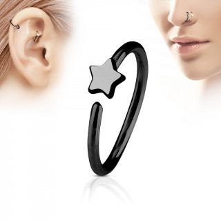 Piercing anneau nez / cartilage noir à étoile