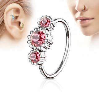 Piercing anneau nez / cartilage  trio de soleils  strass - Rose