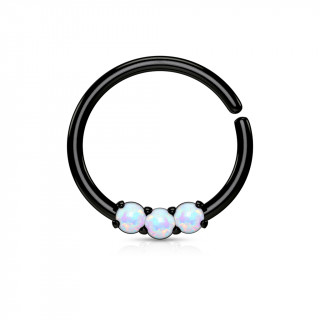 Piercing anneau noir serti de 3 opales claires