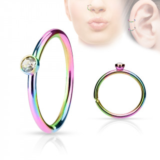 Piercing anneau ouvert arc en ciel en acier