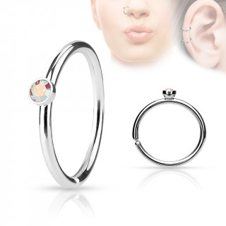 Piercing anneau ouvert en acier à cristal aurore boréale