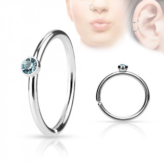 Piercing anneau ouvert en acier  cristal bleu