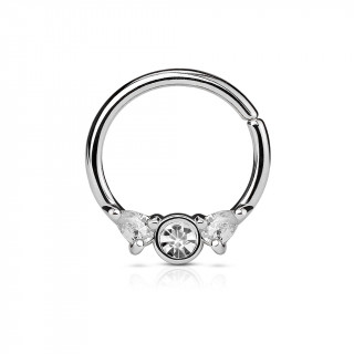 Piercing anneau pliable  trio de strass (septum, oreille...)