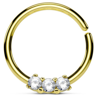 Piercing anneau pliable doré serti de 3 strass