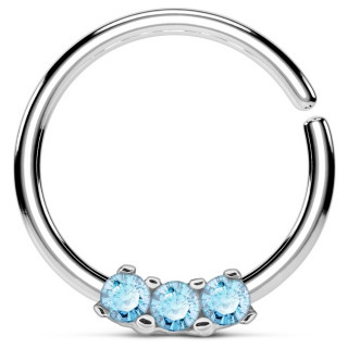 Piercing anneau pliable serti de 3 strass bleus