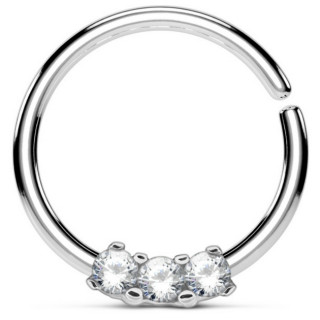 Piercing anneau pliable serti de 3 strass clairs