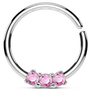 Piercing anneau pliable serti de 3 strass roses