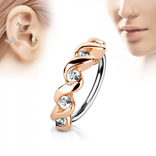 Piercing anneau à relief cuivré twisté serti (nez, cartilage)