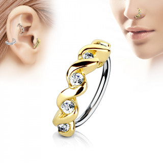 Piercing anneau  relief dor twist serti (nez, cartilage)