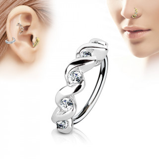 Piercing anneau à relief twisté serti (nez, cartilage)