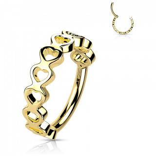Piercing anneau segment couronne de coeurs en acier haute précision Doré