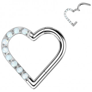 Piercing anneau Titane coeur  charnire et opales (lobe, daith/rook droit...)