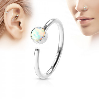Piercing anneau tragus / nez acier à opale blanche